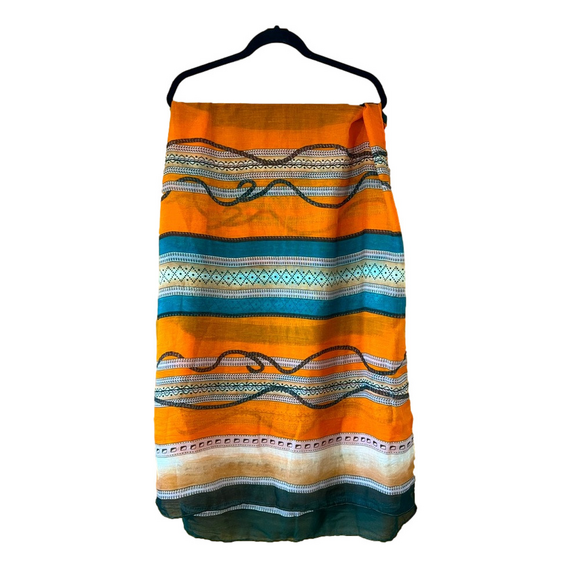 Accessories - Lightweight Scarf Rectangle Orange Teal Green